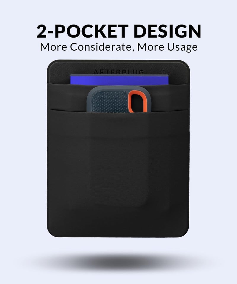 Afterplug 2-Pocket Adhesive Pouch for Laptop, Compatible with External 2.5" HDD, SSD, Magic Mouse, USB Cable and More - Black - Image 3